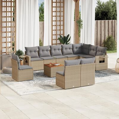 vidaXL Set Divani da Giardino 11 pz con Cuscini Beige in Polyrattan