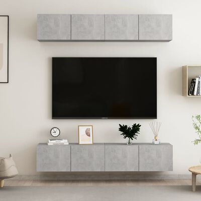 vidaXL Mobili TV 4 pz Grigio Cemento 80x30x30 cm in Legno Multistrato