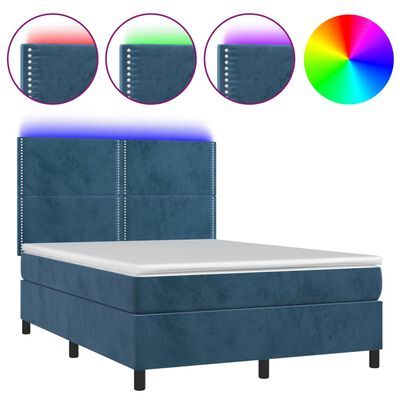 vidaXL Letto a Molle con Materasso e LED Blu Scuro 140x190 cm