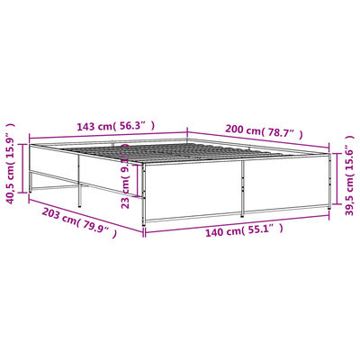 vidaXL Giroletto Rovere Fumo 140x200 cm in Legno Multistrato Metallo