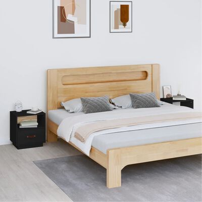 vidaXL Comodini Nero 2 pz 40x34x45 cm in Legno Massello di Pino