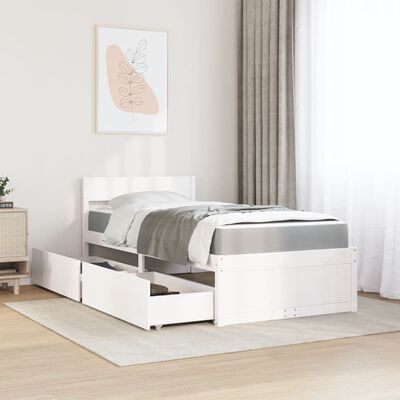 vidaXL Letto Cassetti e Materasso Bianco 90x190 cm Legno Massello Pino