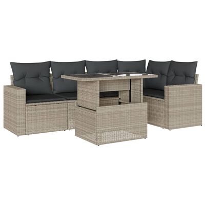 vidaXL Set Divano da Giardino 6pz con Cuscini Grigio Chiaro Polyrattan