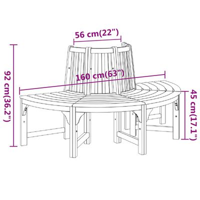 vidaXL Panchina Albero Semi Circolare Ø160 Legno Massello di Eucalipto