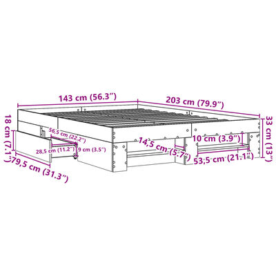 vidaXL Giroletto Grigio Sonoma 140x200 cm in Legno Multistrato