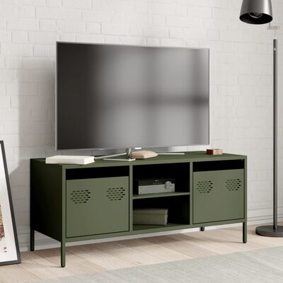 vidaXL Mobile TV Verde Oliva 101,5x39x43,5cm Acciaio Laminato a Freddo