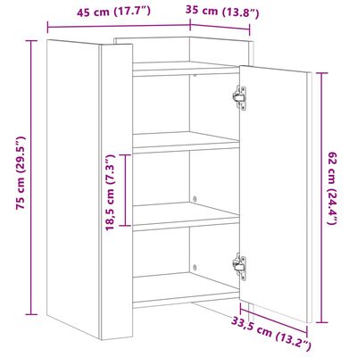 vidaXL Credenza Bianca 45x35x75 cm in Legno Multistrato