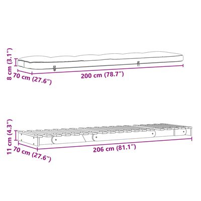 vidaXL Divano Letto Futon con Materasso Bianco 70x206x11cm Legno Pino