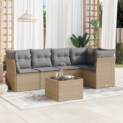 vidaXL Set Divano da Giardino 6 pz con Cuscini Beige in Polyrattan