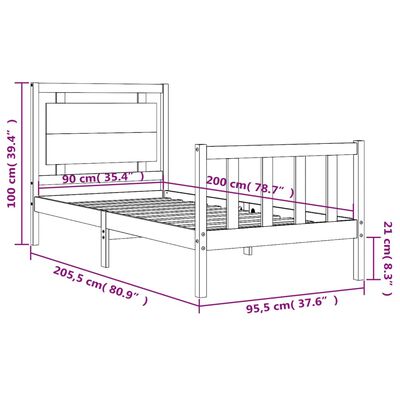 vidaXL Giroletto senza Materasso Bianco 90x200 cm Legno Massello Pino