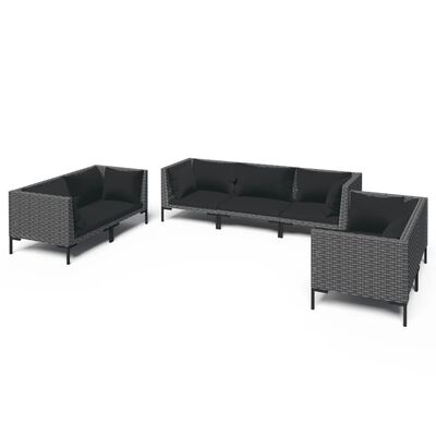 vidaXL Set Divani da Giardino 7 pz con Cuscini Polyrattan Grigio Scuro