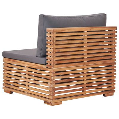 vidaXL Divano Centrale da Giardino con Cuscino Grigio Massello di Teak