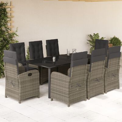 vidaXL Set da Pranzo da Giardino 9 pz con Cuscini in Polyrattan Grigio