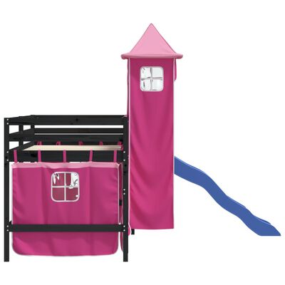 vidaXL Letto a Soppalco con Torre Bambini Rosa 90x190cm Massello Pino