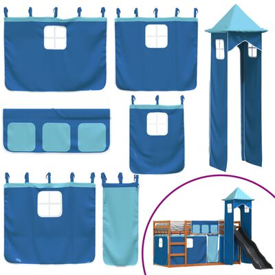 vidaXL Letto a Castello con Scivolo e Tende Blu 90x200 cm