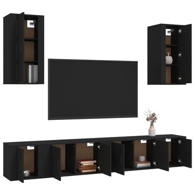 vidaXL Set Mobili Porta TV 6 pz Nero in Legno Multistrato