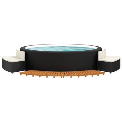 vidaXL Bordo per Spa Nero in Polyrattan e Legno Massello di Acacia