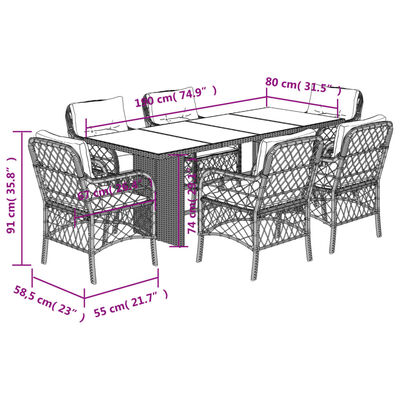 vidaXL Set da Pranzo da Giardino 7 pz Nero con Cuscini in Polyrattan