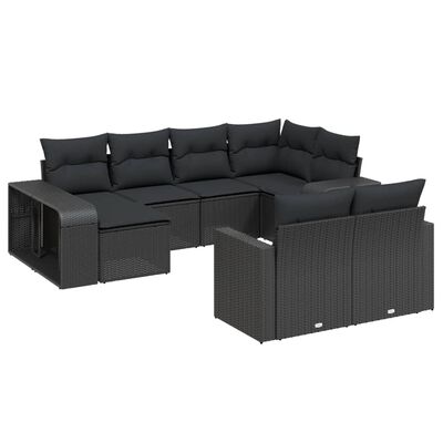 vidaXL Set Divani da Giardino 10pz con Cuscini in Polyrattan Nero