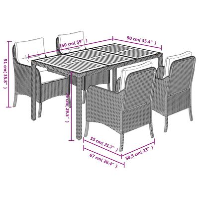 vidaXL Set da Pranzo da Giardino 5 pz Nero con Cuscini in Polyrattan