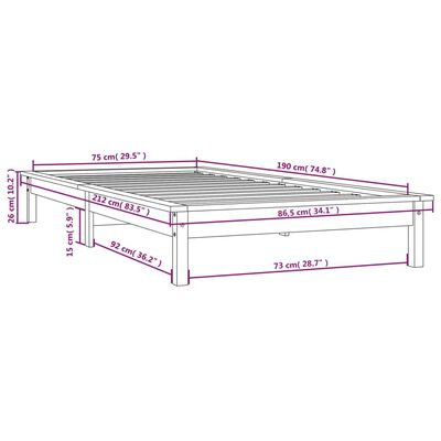 vidaXL Giroletto senza Materasso Ambra Small Single in Legno Massello