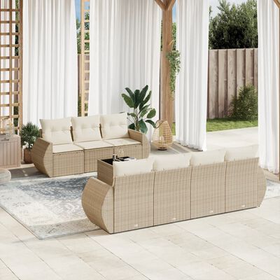 vidaXL Set Divano da Giardino 8 pz con Cuscini Beige in Polyrattan