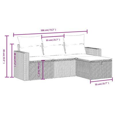 vidaXL Set Divani da Giardino 4 pz con Cuscini in Polyrattan Grigio