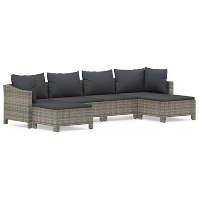 vidaXL Set Divani da Giardino 6 pz con Cuscini in Polyrattan Grigio