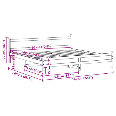 vidaXL Letto senza Materasso Bianco 180x200 cm Legno Massello di Pino