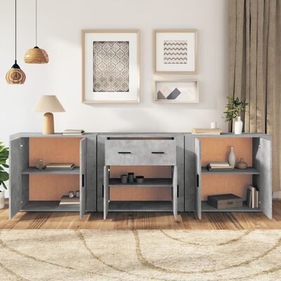 vidaXL Credenze 3 pz Grigio Cemento in Legno Multistrato