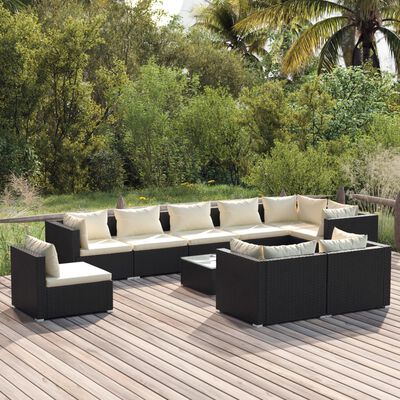 vidaXL Set Mobili da Giardino 10 pz con Cuscini in Polyrattan Nero