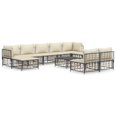 vidaXL Set Divani da Giardino 10pz con Cuscini Antracite in Polyrattan