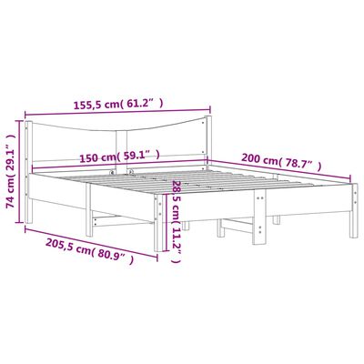 vidaXL Giroletto senza Materasso Marrone Cera 150x200 cm Legno di Pino