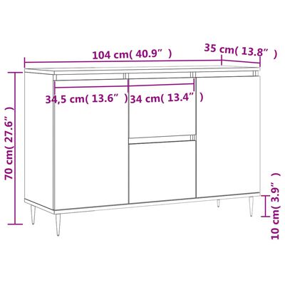 vidaXL Credenza Grigio Sonoma 104x35x70 cm in Legno Multistrato