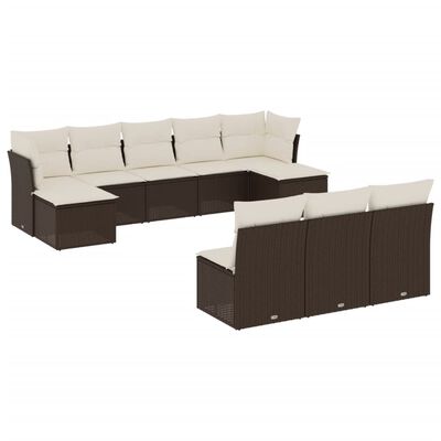 vidaXL Set Divani da Giardino 10pz con Cuscini in Polyrattan Marrone