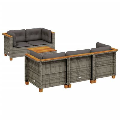 vidaXL Set Divano da Giardino 6 pz con Cuscini Grigio in Polyrattan