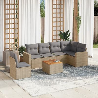 vidaXL Set Divano da Giardino 7 pz con Cuscini Beige Misto Polyrattan