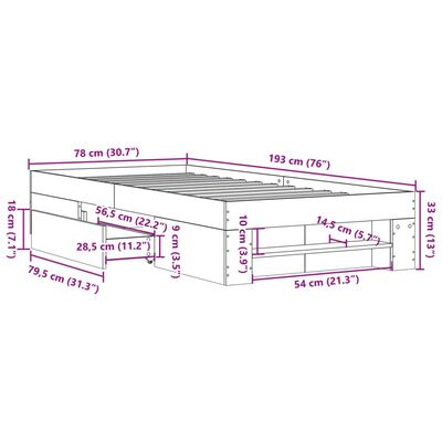 vidaXL Giroletto Bianco 75x190 cm in Legno Multistrato