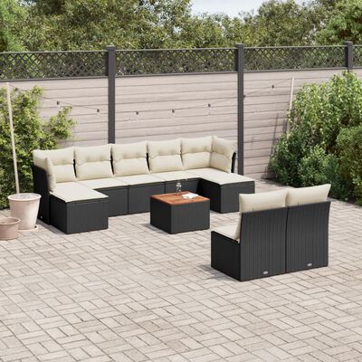 vidaXL Set Divani da Giardino 10pz con Cuscini in Polyrattan Nero