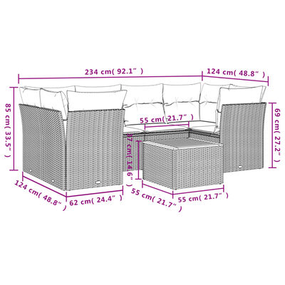 vidaXL Set Divano da Giardino 7 pz con Cuscini Beige Misto Polyrattan