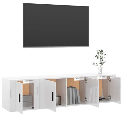 vidaXL Set Mobili Porta TV 3 pz Bianco Lucido in Legno Multistrato