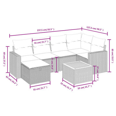 vidaXL Set Divano da Giardino 7 pz con Cuscini Beige Misto Polyrattan