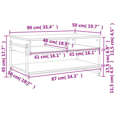 vidaXL Tavolino da Salotto Rovere Sonoma 90x50x45 cm Legno Multistrato