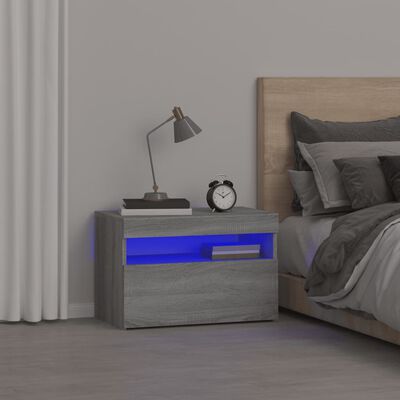 vidaXL Comodino con Luci LED Grigio Sonoma 60x35x40 cm