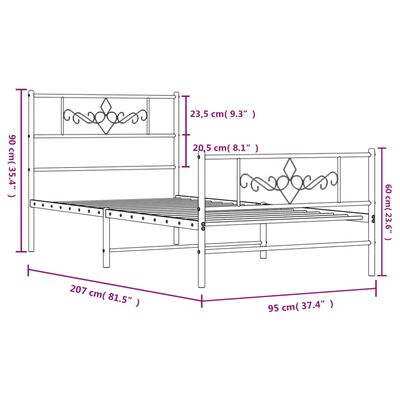 vidaXL Giroletto con Testiera e Pediera Metallo Bianco 90x200 cm