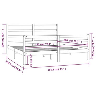 vidaXL Giroletto Bianco in Legno Massello 180x200 cm Super King