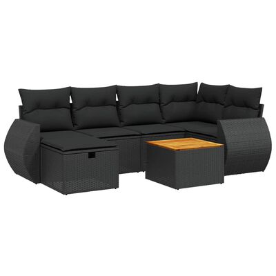 vidaXL Set Divani da Giardino con Cuscini 7pz Nero Polyrattan