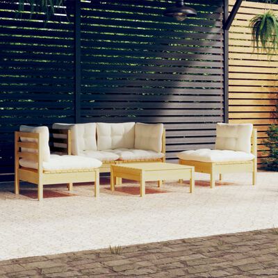 vidaXL Set Divani da Giardino 5 pz con Cuscini Crema in Massello di Pino