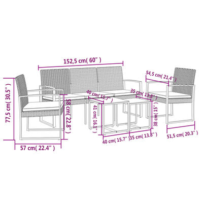 vidaXL Set Pranzo da Giardino 5 pz con Cuscini PP Rattan Grigio Scuro