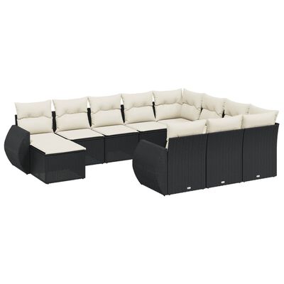 vidaXL Set Divani da Giardino 11 pz con Cuscini in Polyrattan Nero